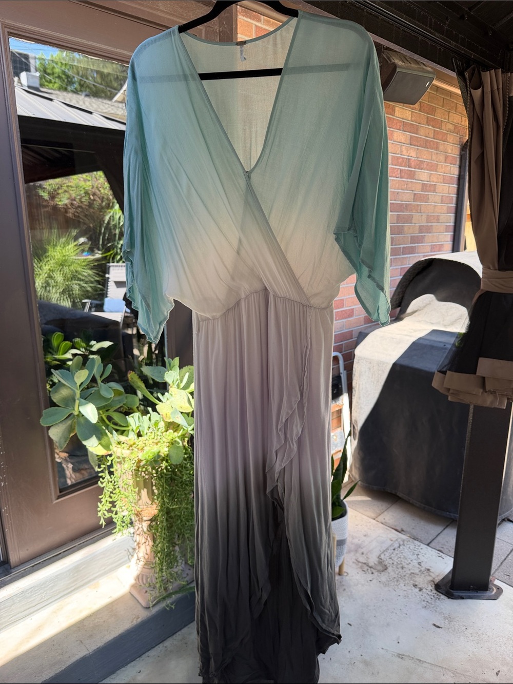 Ombre Wrap maxi dress in Light Aqua and Gray